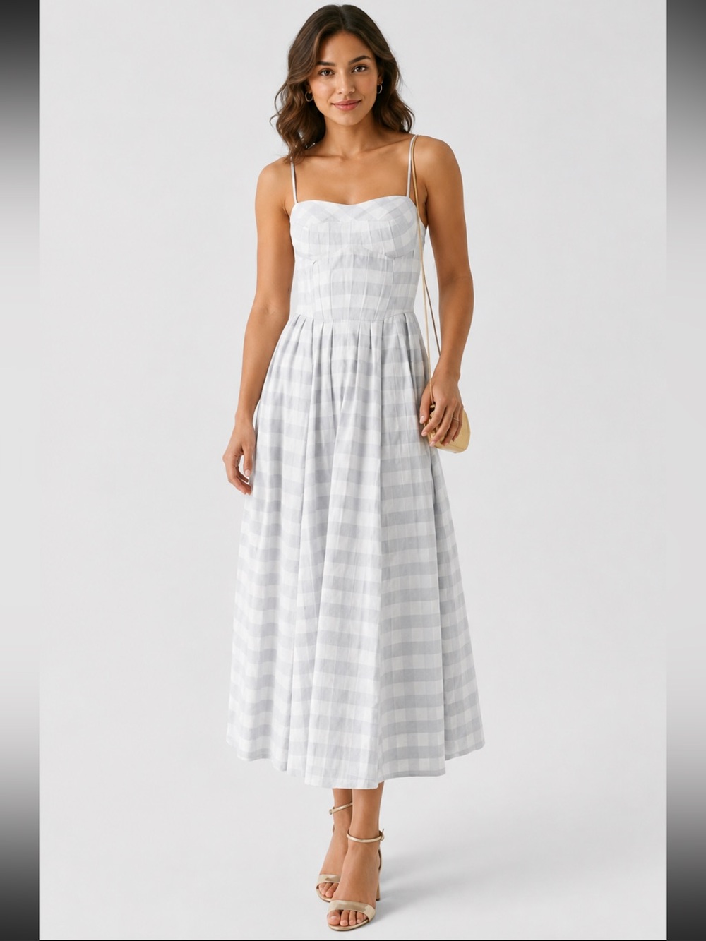NWT Caroline Constas Blue and White Gingham Maxi Dress XS